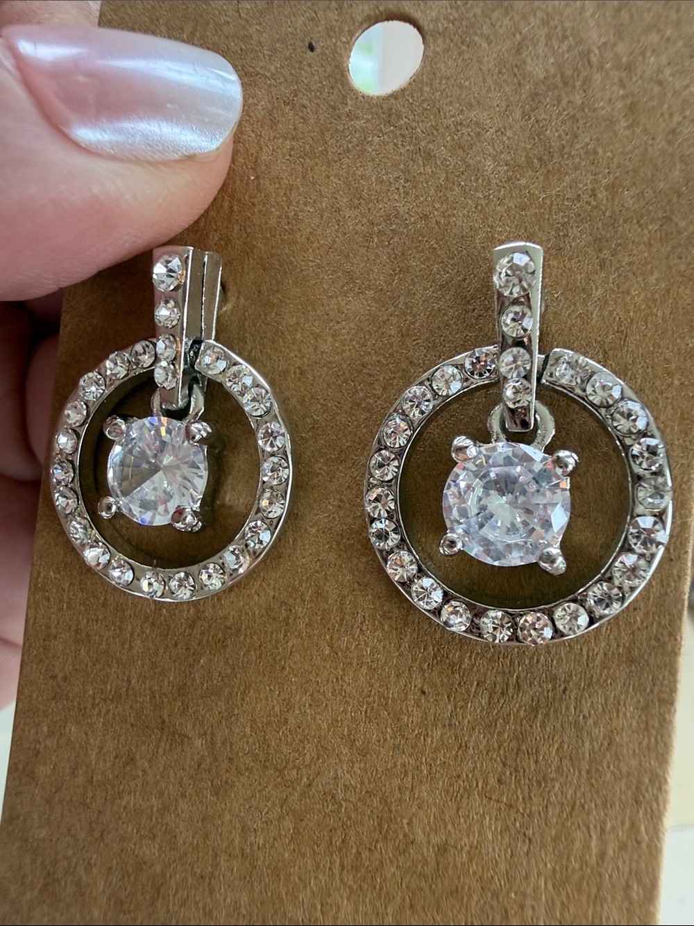 Silver Crystal Circle Drop Earrings - Sparkling Clear CZ
